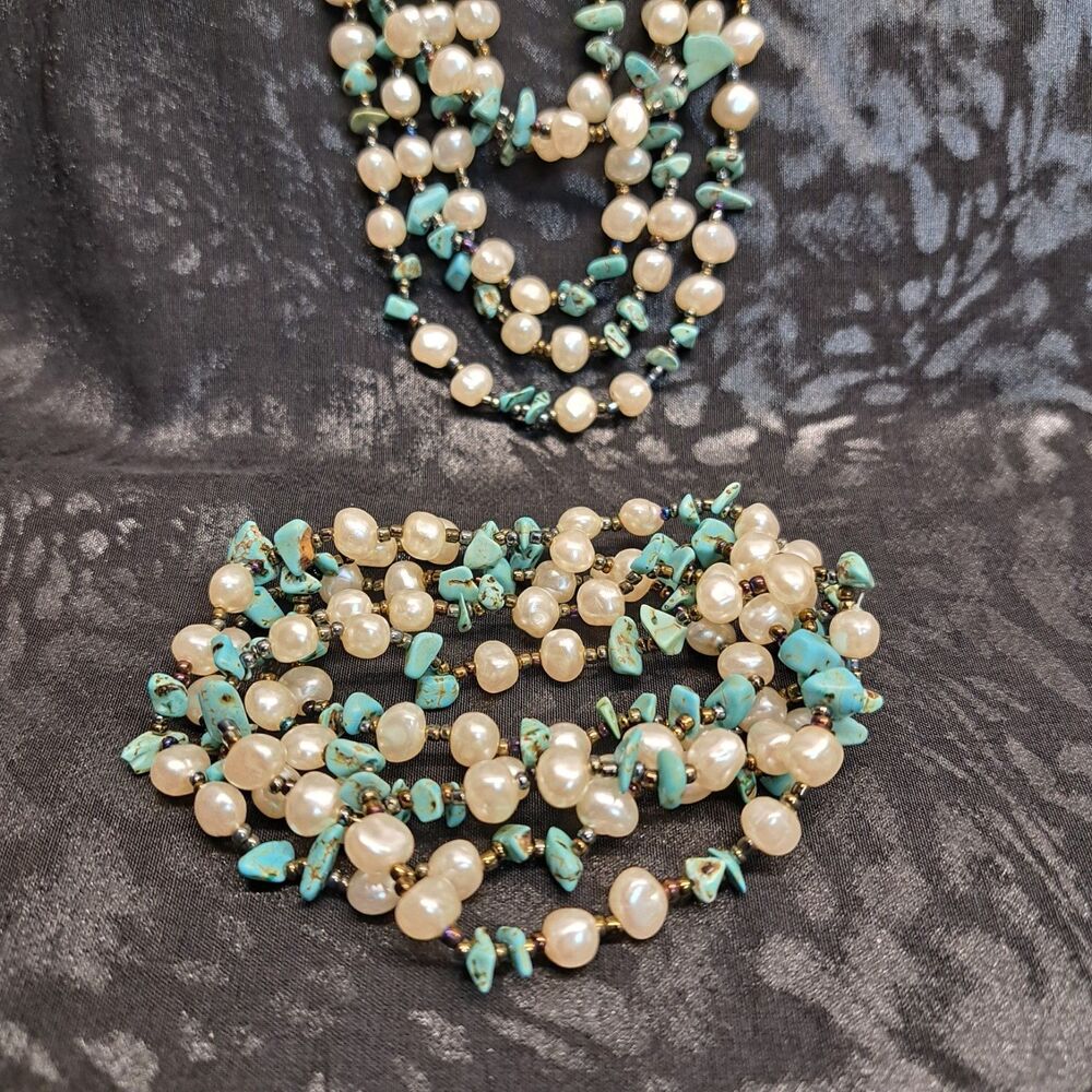 Garold C Miller GCM Multi Strand Faux Pearl Turquoise Bead Necklace & Bracelets - Picture 3 of 7